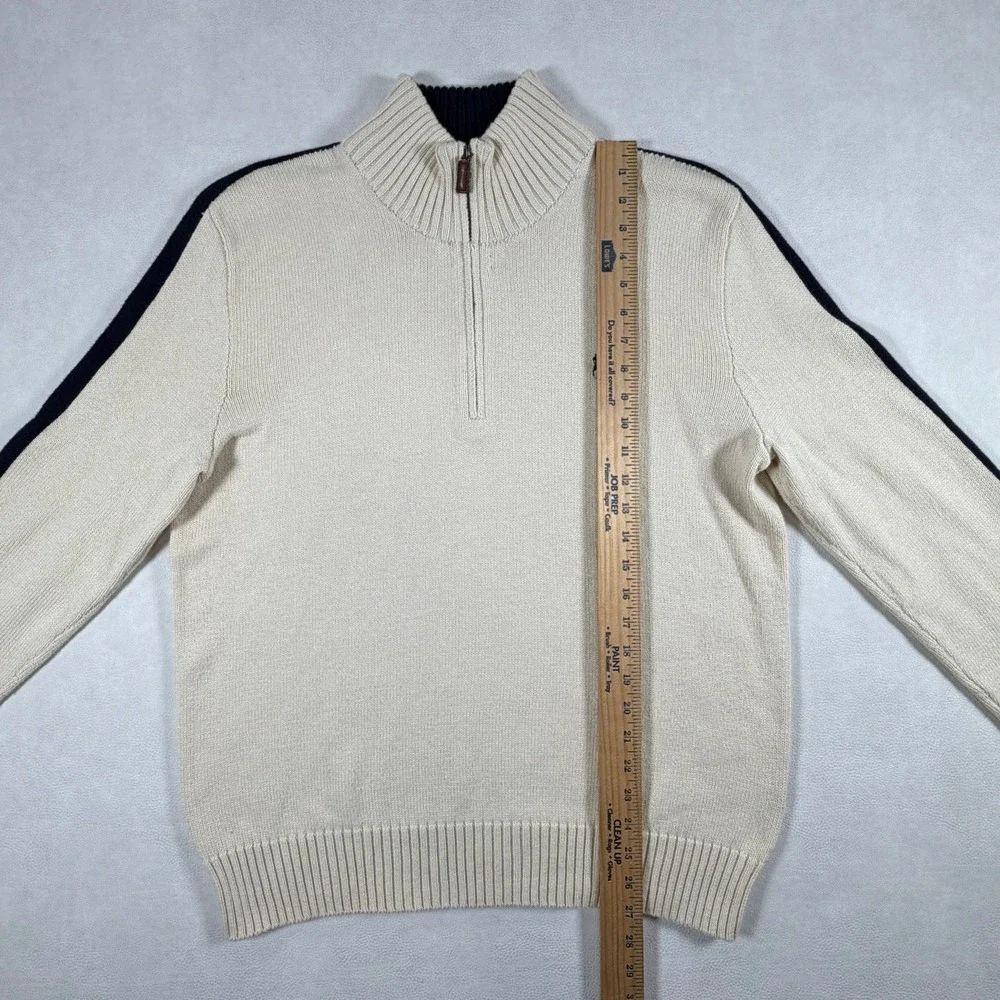 VTG Polo Ralph Lauren Navy Stripe Quarter Zip Pullover Mens Large Cream Sweater
